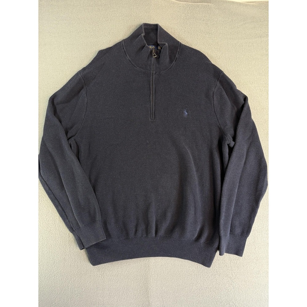 Polo Ralph Lauren Sweater Mens 2XL Blue Pima Cotton‎ 1/4 Zip Mock Neck Pullover